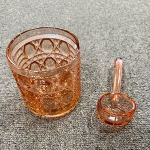 vintage Indiana Glass Windsor pattern jam jar and spoon set depression glass